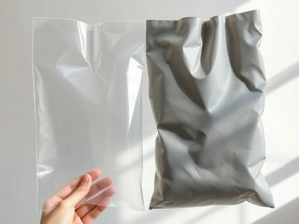 Прозрачная первичная плёнка и мутная серая вторичная плёнка рядом на свету